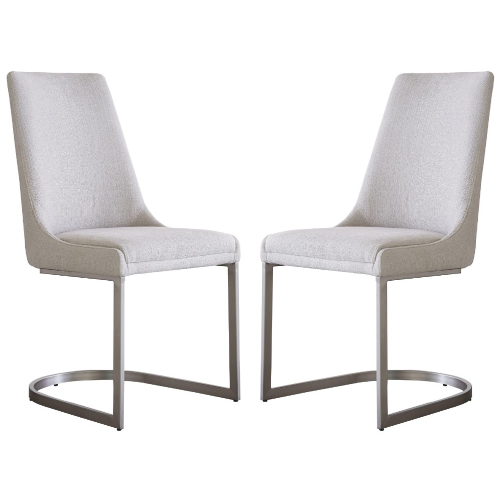 Jose 19 Inch Upholstered Dining Chair, Metal Base, Set of 2, Heather Gray