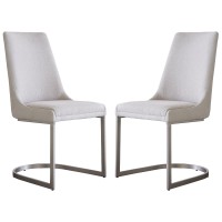 Jose 19 Inch Upholstered Dining Chair, Metal Base, Set of 2, Heather Gray