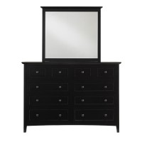 60 Inch Neo Solid Mahogany Wood 8 Drawer Dresser, Felt Line Top, Black