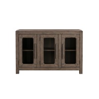 Yu 54 Inch Acacia Wood Buffet Sideboard Cabinet Table, 3 Glass Doors, Brown