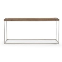 67 Inch Console Sideboard Table, Wood Top, Chrome Stainless Steel, Brown