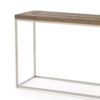 67 Inch Console Sideboard Table, Wood Top, Chrome Stainless Steel, Brown
