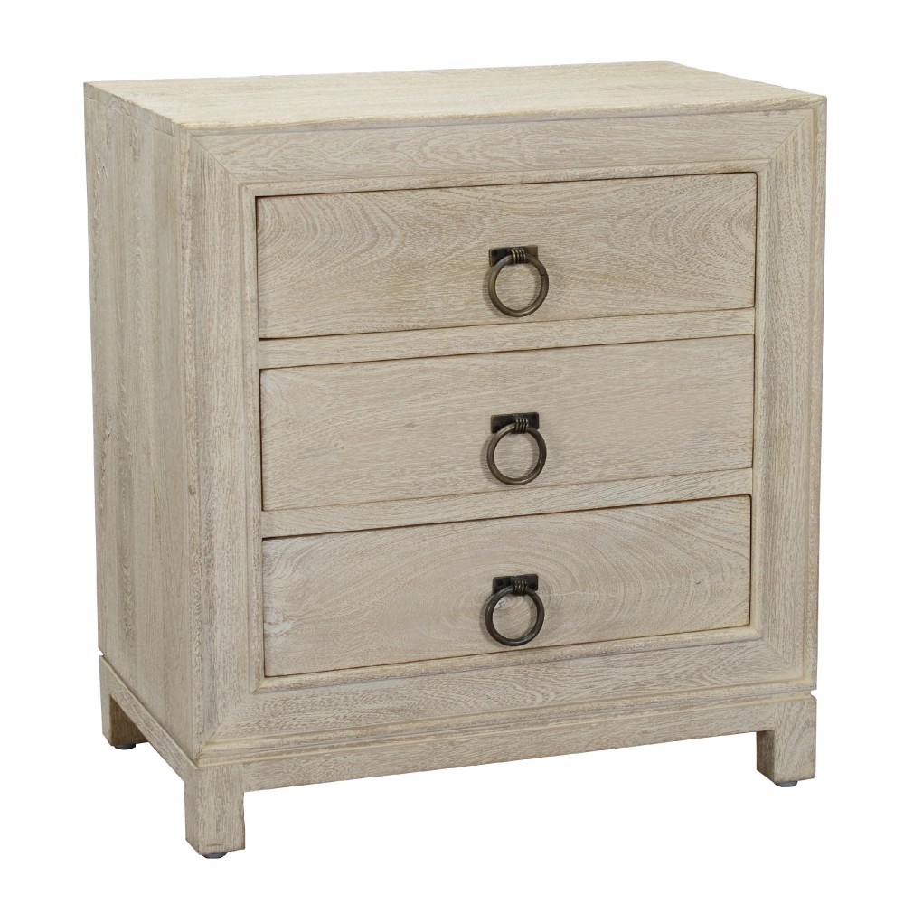 Cal 30 Inch Mango Wood Nightstand, 3 Drawers, Natural Beige