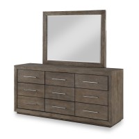 Nels 72 Inch 9 Drawer Wood Dresser with Bar Handles, Distressed Taupe Brown