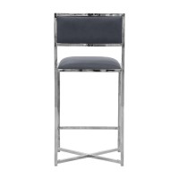 Eun 26 Inch Faux Leather Counter Stool, Chrome Base, Set of 2, Dark Gray