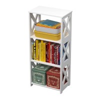 Rerii Bookcase, 4 Tier Small Bookshelf, Kids Open Shelves,Book Organizer Storage Shelf, Display Rack Table For Bathroom Living Room Bedroom Office, White