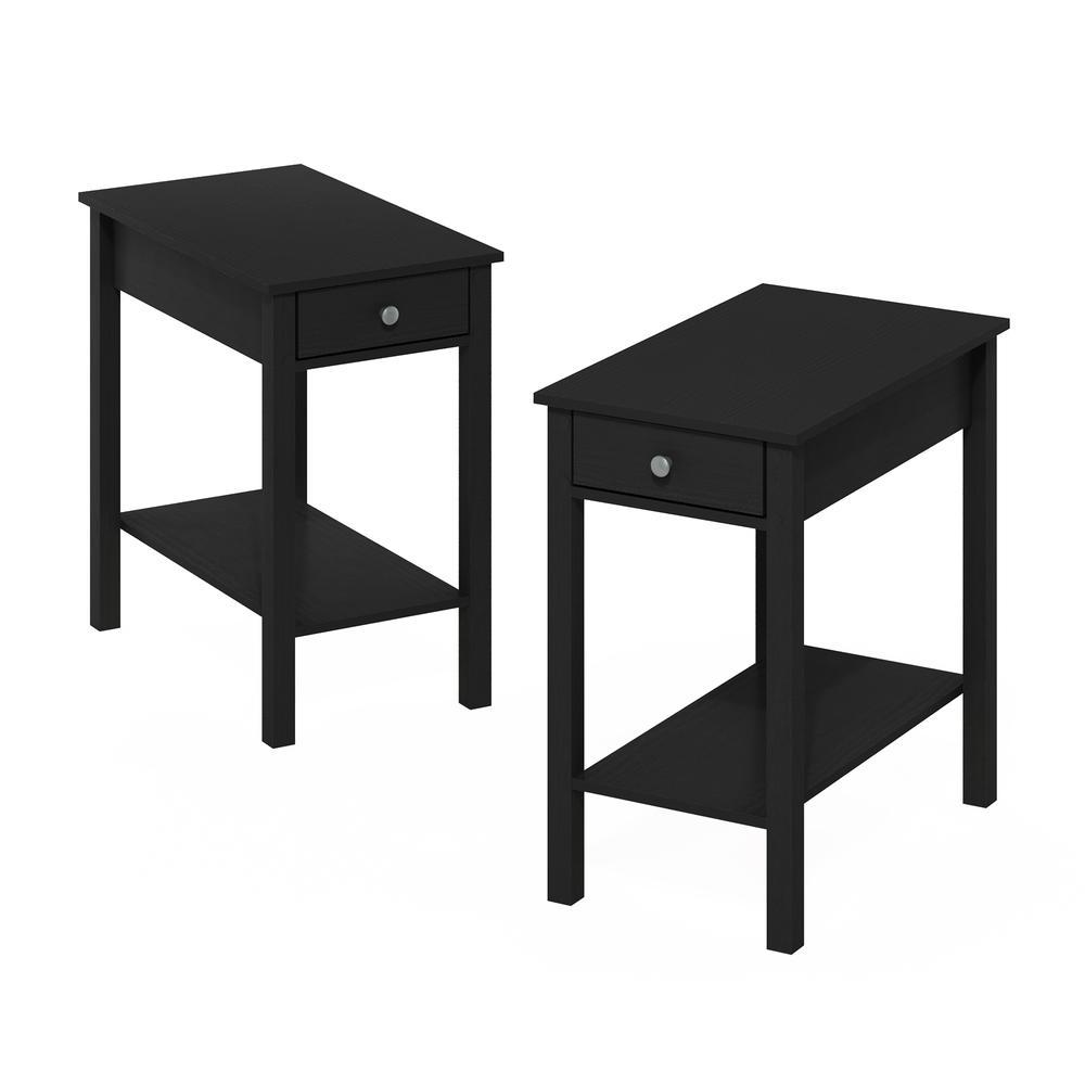 Furinno Classic Rectangular Side Table with Drawer Set of 2 Americano