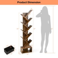 Tangkula 10 Tier Tree Bookshelf with Drawer, Floor Standing Storage Rack for CDs, Movies & Books, Display Utility Organizer Shelves for Bedroom, Living Room & Home Office (Rustic Brown)