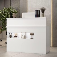 Aiegle Reception Desk With Counter, Retail Counter With Lighted Display Shelf & Lockable Drawers, For Salon Reception Room Checkout Office, White (47.2