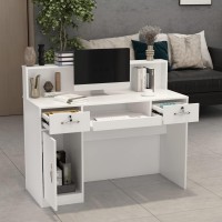 Aiegle Reception Desk With Counter, Retail Counter With Lighted Display Shelf & Lockable Drawers, For Salon Reception Room Checkout Office, White (47.2