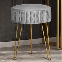 Moowind Vanity Stool For Makeup Room Bedroom, Modern Multifunctional Vanity Stools Chair Round Ottoman Velvet Upholstered Seated Foot Rest Dressing Stool With Golden Leg, Side Table End Table,Grey