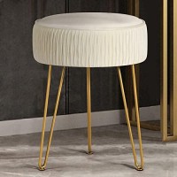 Moowind Vanity Stool For Makeup Room Bedroom, Modern Multifunctional Vanity Stools Chair Round Ottoman Velvet Upholstered Seated Foot Rest Dressing Stool With Golden Leg, Side Table End Table,Beige