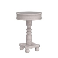 COSIEST Rustic Accent Side Table, Farmhouse Wood Pedestal Table Round End Table for Living Room, Bedroom, Distressed Whitewash Finish, Grey Color