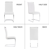 Gopop Dining Chairs Set, Kitchen Modern Metal Chairs With Faux Leather Padded Seat High Back And Sturdy Chrome Legs, Chairs For Dining Room (White, Set Of 4)