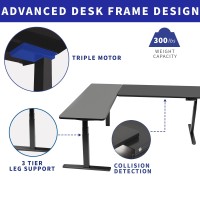 Vivo Electric Height Adjustable 83 X 60 Inch Corner Stand Up Desk, 2 Light Wood Solid Table Tops, Black Frame, Memory Controller, L-Shaped Workstation, 3E Series, Desk-Kit-3E8Bc