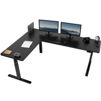 Vivo Electric Height Adjustable 83 X 60 Inch Corner Stand Up Desk, 2 Black Solid Table Tops, Black Frame, Memory Controller, L-Shaped Workstation, 3E Series, Desk-Kit-3E8B