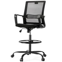 Olixis Tall Standing Office Desk Adjustable Foot Ring Drafting Chair, Darkblack