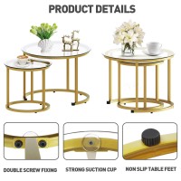 Aboxoo Gold Nesting Coffee Table Set Of 2 Small Glass Round Nesting Tables For Living Room Bedroom Accent Tea Table With Metal