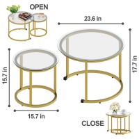 Aboxoo Gold Nesting Coffee Table Set Of 2 Small Glass Round Nesting Tables For Living Room Bedroom Accent Tea Table With Metal