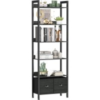 Furologee 6Tier Bookshelf Tall Bookcase With 2 Drawers Storage Organizer Industrial Display Free Standing Shelf Units Wood A