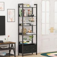 Furologee 6Tier Bookshelf Tall Bookcase With 2 Drawers Storage Organizer Industrial Display Free Standing Shelf Units Wood A