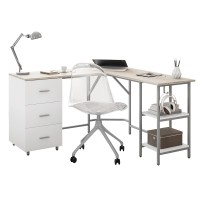Techni Mobili L Shaped Desk - Two-Toned Computer Desk With Drawers & Storage Shelves - Simple Modern Furniture & Home Office Space Corner Table For Work & Writing