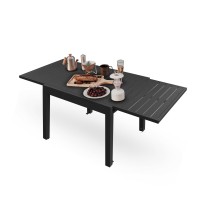 Domi Patio Dining Expandable Table, Metal Aluminum Outdoor Table For Porch Lawn Garden Bistro Rectangular Table Dark Brown