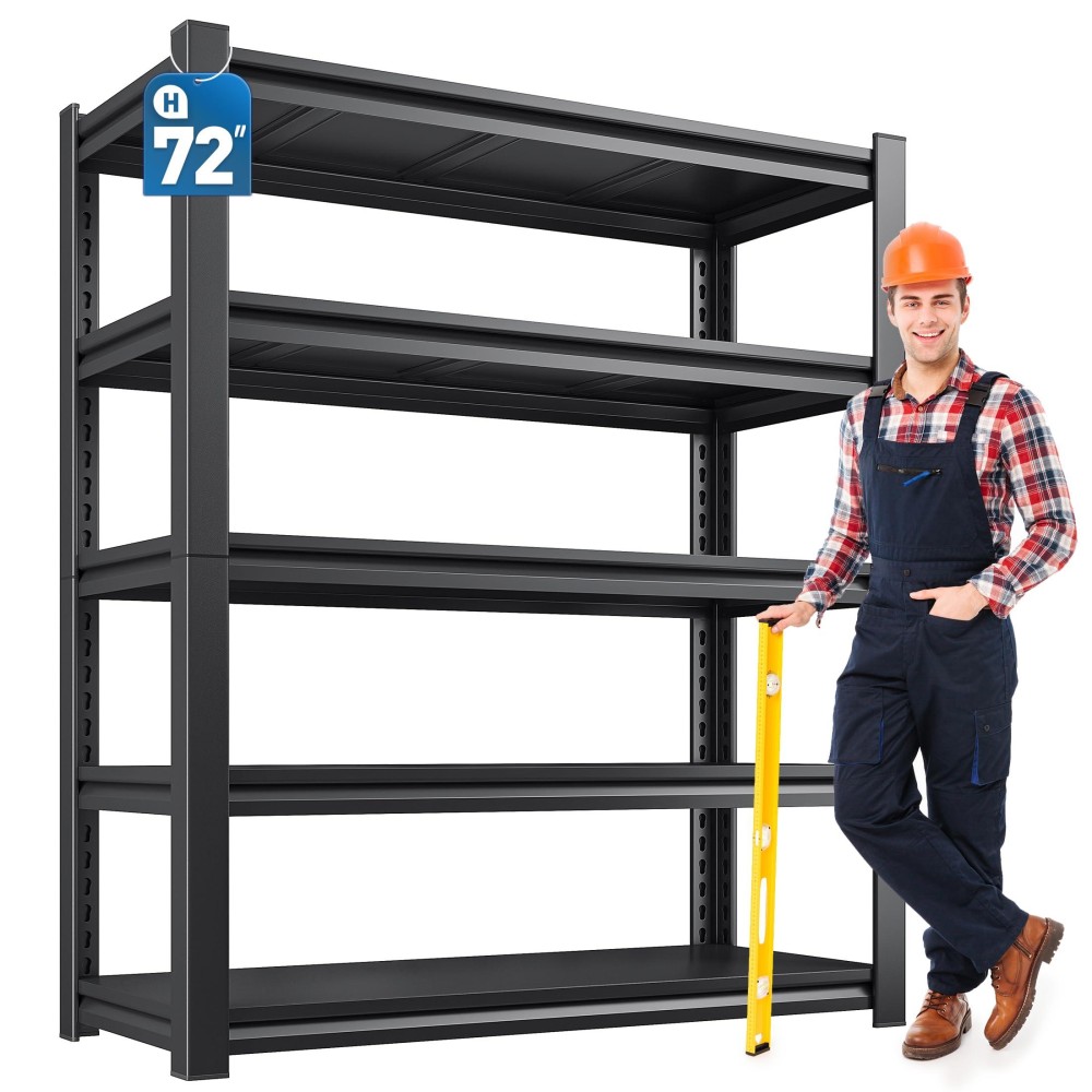 Reibii 36 W X 16 D X 72 H Garage Shelving 2500Lbs Capacity Adjustable 5Tier Heavy Duty Metal Shelving Rack Shelf For Gara