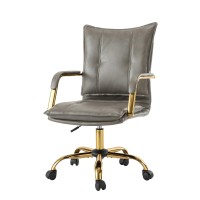 Hulala Home Faux Leather Home Office Desk Chair Adjustable Swivel Computer Chair With Golden Legs And Arms Comfy Upholstered T