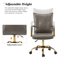 Hulala Home Faux Leather Home Office Desk Chair Adjustable Swivel Computer Chair With Golden Legs And Arms Comfy Upholstered T