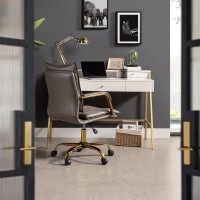 Hulala Home Faux Leather Home Office Desk Chair Adjustable Swivel Computer Chair With Golden Legs And Arms Comfy Upholstered T