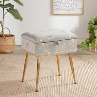 Soohow Storage Ottoman Foot Rest, Makeup Vanity Stool With Gold Hot Stamping, Vanity Chair For Makeup Room, Foot Stool For Living Room, Bedroom, Storage Ottoman,Metal Legs
