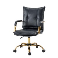 Hulala Home Faux Leather Home Office Desk Chair Adjustable Swivel Computer Chair With Golden Legs And Arms Comfy Upholstered T