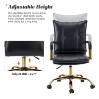 Hulala Home Faux Leather Home Office Desk Chair Adjustable Swivel Computer Chair With Golden Legs And Arms Comfy Upholstered T