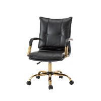 Hulala Home Faux Leather Home Office Desk Chair Adjustable Swivel Computer Chair With Golden Legs And Arms Comfy Upholstered T