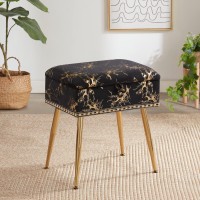 Soohow Vanity Chair Storage Ottoman Foot Rest, Makeup Vanity Stool With Gold Hot Stamping For Makeup Room, Foot Stool For Living Room, Bedroom, Storage Ottoman,Metal Legs