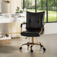 Hulala Home Faux Leather Home Office Desk Chair Adjustable Swivel Computer Chair With Golden Legs And Arms Comfy Upholstered T