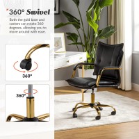 Hulala Home Faux Leather Home Office Desk Chair Adjustable Swivel Computer Chair With Golden Legs And Arms Comfy Upholstered T