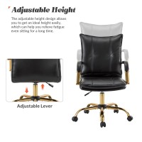 Hulala Home Faux Leather Home Office Desk Chair Adjustable Swivel Computer Chair With Golden Legs And Arms Comfy Upholstered T