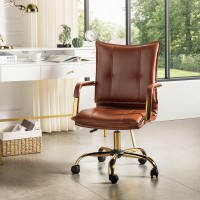 Hulala Home Faux Leather Home Office Desk Chair Adjustable Swivel Computer Chair With Golden Legs And Arms Comfy Upholstered T