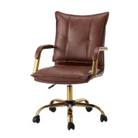 Hulala Home Faux Leather Home Office Desk Chair Adjustable Swivel Computer Chair With Golden Legs And Arms Comfy Upholstered T