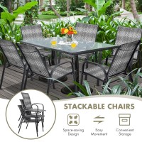 Happygrill Stackable Dining Chairs Set Of 6, Outdoor Pe Wicker Patio Arm Chairs With Rustproof Steel Frame, Stackable Bistro Deck Chairs For Backyard Garden And Poolside