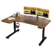 Jceet Adjustable Height L-Shaped 59 Inch Electric Standing Desk - Sit Stand Computer Desk With 3 Splice Board, Lockable Casters, Stand Up Desk Table For Home Office, Black Frame And Rustic Brown Top