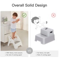 Step Stool For Kids, Toddler Step Stool For Bathroom Sink And Potty Training, Foldable And Integral Kitchen Helper 2-Step Stool With Handles And Slip-Resistant Soft Grips (Grey)