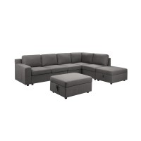 Lilola Home Waylon Gray Linen 7Seater Lshape Sectional Sofa With Storage Ottomans And Pockets