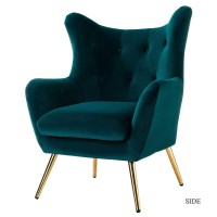 Hulala Home Velvet Accent Chair, Modern Wingback Arm Chair With Metal Gold Legs, Velvet Tufted Upholstered Single Sofa Chair For Living Room Bedroom, Dining Room Accent Club Guest Chair (Teal)
