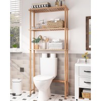 Amazerbath Over The Toilet Storage Shelf Bamboo, 3-Tier Over Toilet Organizer Rack, Freestanding Above Toilet Shelf For Bathroom, Laundry, Space Saver, Natural Color