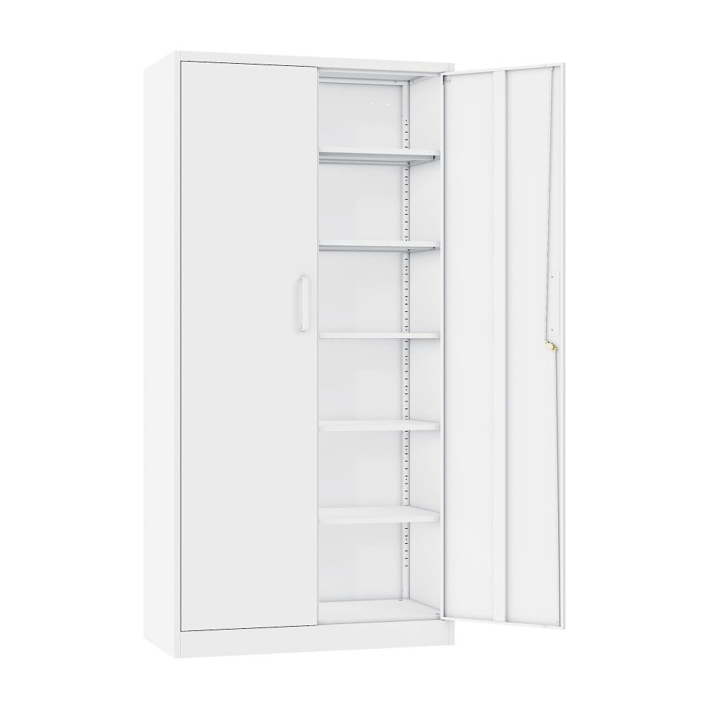 Sisesol White Metal Storage Storage Cabinet With 5 Adjustable Shelves Metal Cabinet With Locking Doors Steel Pantry Cabinet With