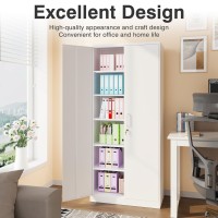 Sisesol White Metal Storage Storage Cabinet With 5 Adjustable Shelves Metal Cabinet With Locking Doors Steel Pantry Cabinet With