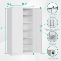 Sisesol White Metal Storage Storage Cabinet With 5 Adjustable Shelves Metal Cabinet With Locking Doors Steel Pantry Cabinet With